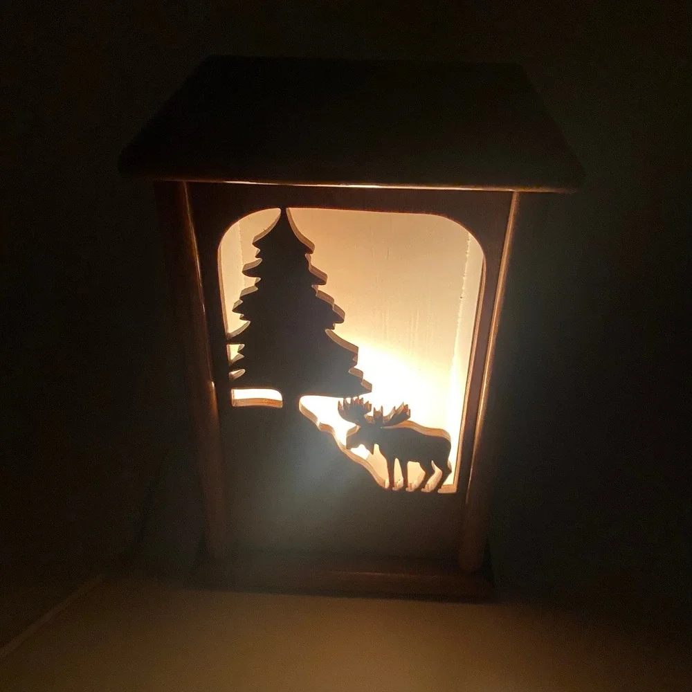 Vintage Handmade Wood Table Night Light w 4 Interchangeable Carved Front Panels